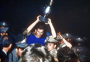 UEFA Euro 1968 Final - Italian captain Giacinto Facchetti with the trophy