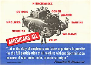US World War II poster against labor discrimination - Americans All