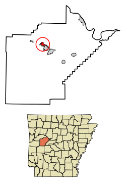 Location of Belleville in Yell County, Arkansas.