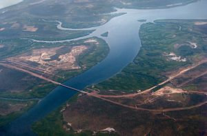 Aerial photo of Elizabeth River Bridge, 17 km south of Darwin, Northern Territory, Australia