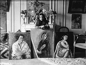Amrita Sher-Gil with 3 paintings