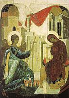 Annunciation from Vasilyevskiy chin (1408, Tretyakov gallery)