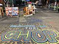 "Welcome to the CHOP" painted on a street, with additional signs