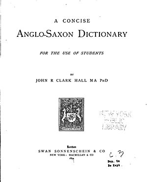 Clark Hall A Concise Anglo-Saxon Dictionary 1894 title page