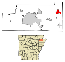 Location of Monette in Craighead County, Arkansas.