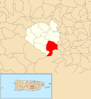 Location of Cuyón within the municipality of Aibonito shown in red