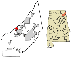 Location of Powell in DeKalb County, Alabama.