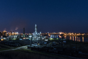 Dusk shot of an industrial scene along the road from Port Arthur to Sabine Pass, Texas LCCN2014630863