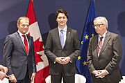 Jean-Claude Juncker and Donald Tusk met with Canadian PM Trudeau at the COP21