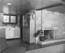 Kitchen and Living Room, Dr. Charles and Judith Heidelberger House, 1952