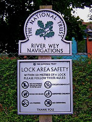 Lock area safety notice at Unstead Lock, Goldaming Navigation - geograph.org.uk - 1419638