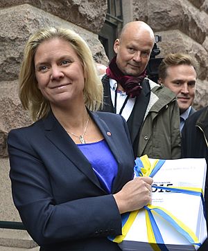 Magdalena Andersson during the "budget walk" to Parliament, Oct 23, 2014 08