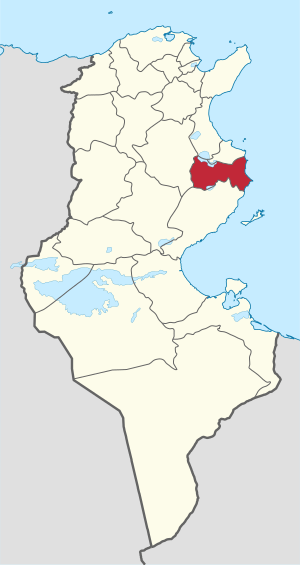 Map of Tunisia with Mahdia highlighted