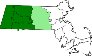 Map of Massachusetts highlighting Western Counties