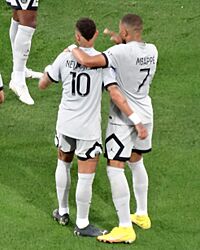 Messi Neymar Mbappé PSG 2022 (cropped)