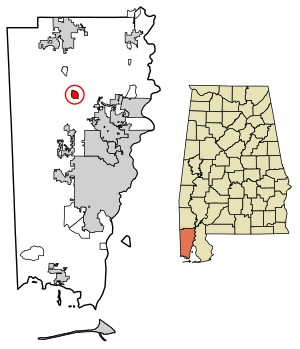 Location of Chunchula in Mobile County, Alabama.