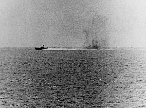 North Vietnamese P-4 under fire from USS Maddox (2 August 1964)