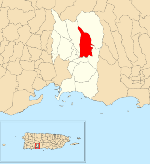 Location of Quebrada Ceiba within the municipality of Peñuelas shown in red