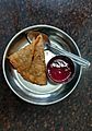 Samosa with sauce available at Indian Coffee Houses in Kerala 