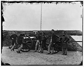 Sergeants of 3d Massachusetts Heavy Artillery, with gun and caisson at Fort Totten