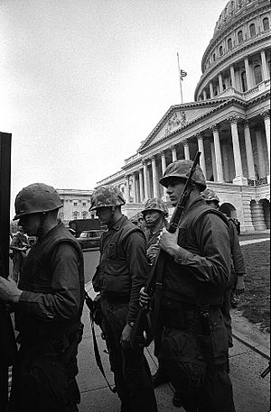 Soldiers stand guard near U.S. Capitol, during 1968 riots