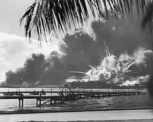 USS SHAW exploding Pearl Harbor Nara 80-G-16871 2