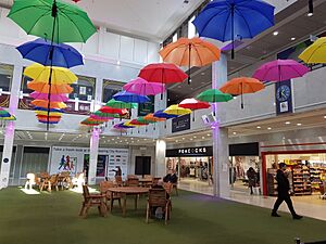 Umbrellas in City Square inside Runcorn Shopping City