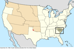 Map of the change to the United States in central North America on December 20, 1860