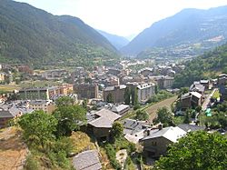 The town of Encamp and the Valira d'Orient river valley