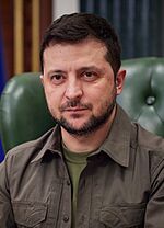 Cropped photo of Volodymyr Zelenskyy on 16 March 2022.