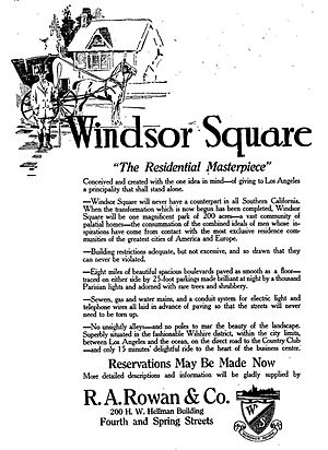 Windsor Square advertisement from Los Angeles Times 1911