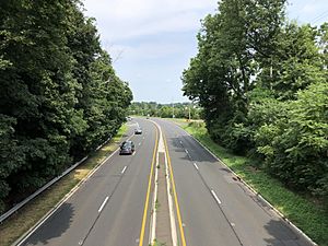 2021-07-22 11 39 46 View north along U.S. Route 9 from the overpass for Monmouth County Route 537 (West Main Street) in Freehold, Monmouth County, New Jersey