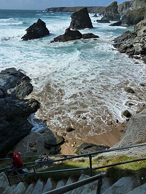 Bedruthan Steps from halfway point