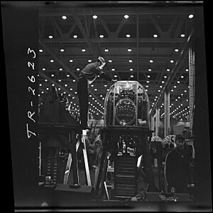 Construction of aircraft at the Glenn L. Martin plant at Baltimore, MD. Machine gun turrets are completely assembled... - NARA - 520744