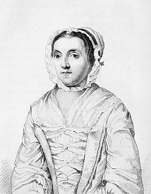 A half-length monochrome portrait of a young woman in 18th-century dress