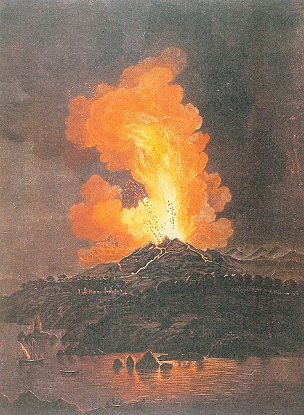 Image: Eruzione dell'Etna del 1766, incisione colorata di Alessandro D'Anna