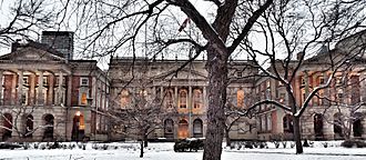 Historic building in downtown Toronto on an early snowy morning. Ontario courthouse. (25129051345).jpg