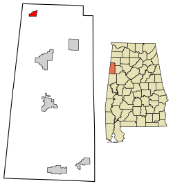Location of Detroit in Lamar County, Alabama.