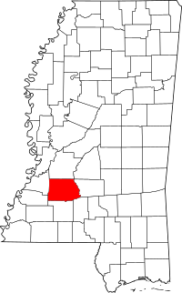 Map of Mississippi highlighting Copiah County