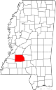 State map highlighting Copiah County