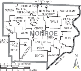 Map of Monroe County Ohio With Municipal and Township Labels