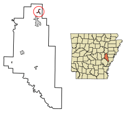 Location of Fargo in Monroe County, Arkansas.