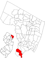Map highlighting Lyndhurst's location within Bergen County. Inset: Bergen County's location within New Jersey