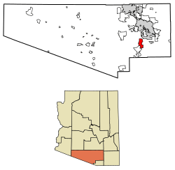Location of Sahuarita in Pima County, Arizona.