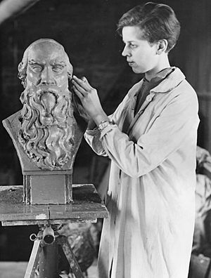 Rebecca Field Jones sculpting a bust of Henry Barnard.jpg