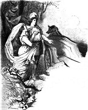 Skirnir beschwört Gerda ihm zu folgen by Karl Ehrenberg