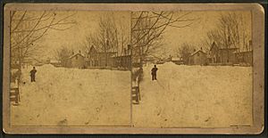 Snow covered street, Victor, Iowa, from Robert N. Dennis collection of stereoscopic views