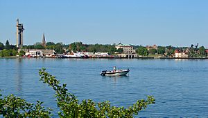View of Sault Ste. Marie, Michigan, from the Canadian side of the river.