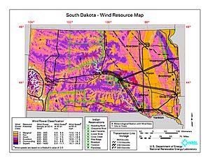 South Dakota wind resource map 50m 800