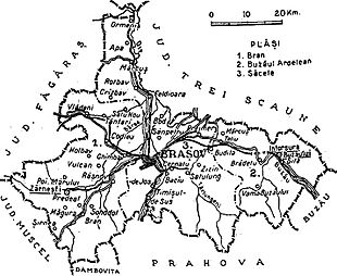 1938 map of interwar county Brasov